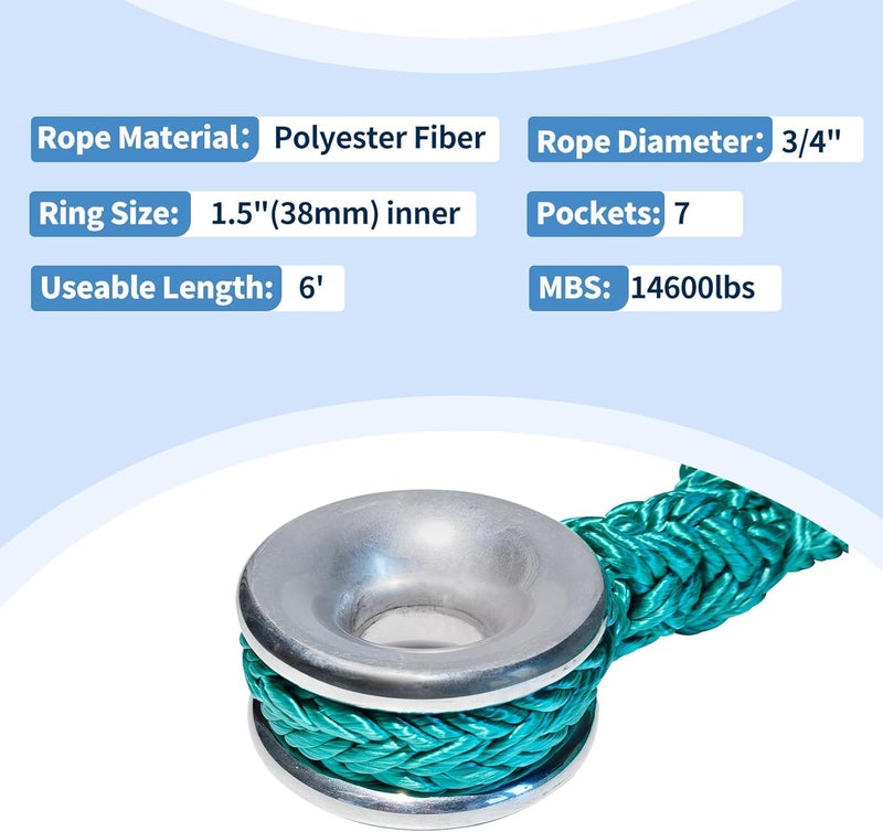Wixeeua Ring Sling Rope 3/4×6' Arboart Rope Sling, 28mm Inner Diameter Aluminum Rigging Ring, 7-Hole Adjustable Rigging Block Sling, 6FT,14,600 lbs MBS - Image 2
